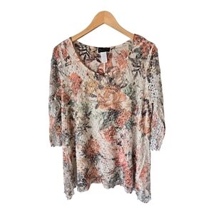 Frazzle Women Sheer Lace Blouse Sz L Studed Lined High Low Whimsgoth Y2k